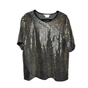 Vintage Blair Boutique Gold Metal Sequin Top Size XL Holidays New Years Concert